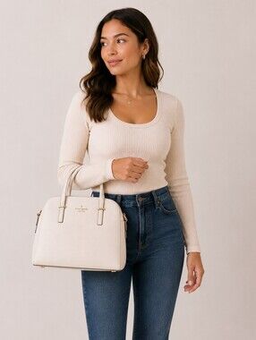 Kate Spade Cedar Street Elissa Small Satchel Ivory Saffiano Leather Bag